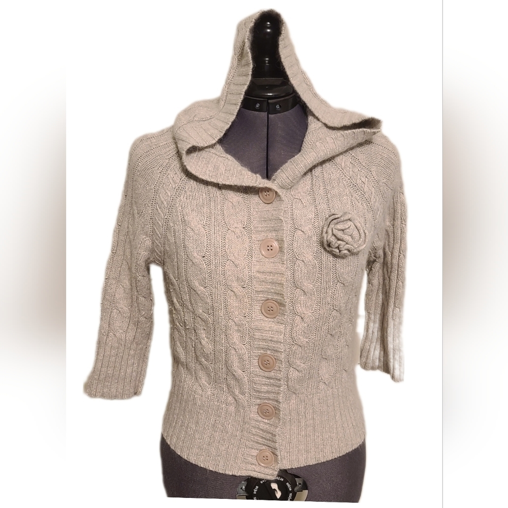 Vintage R898 Hooded Cardigan Ramie and Angora Rabbit Fur blend